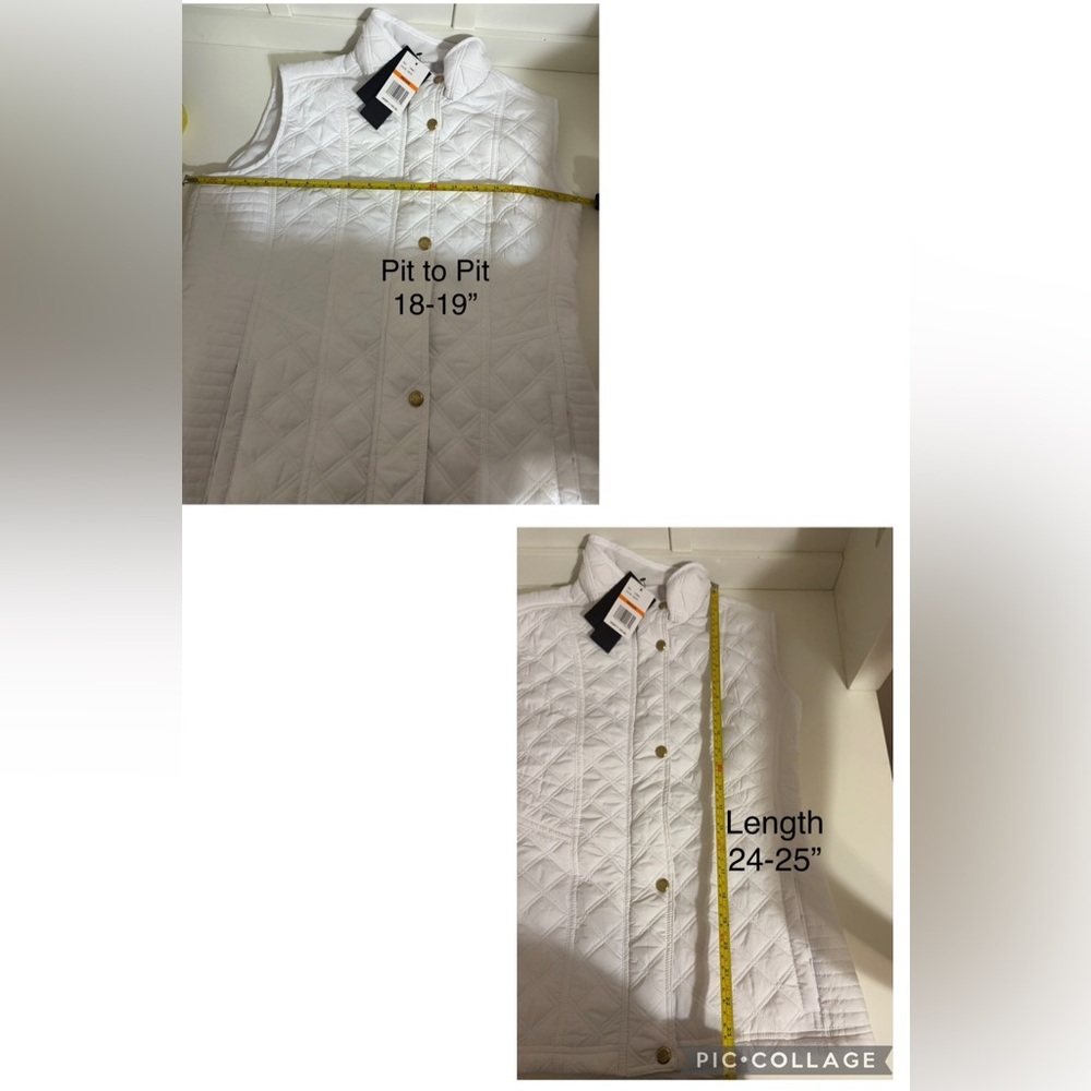 WEATHERPROOF Brand Quilted Lined Vest White with Gold Accents ADJUST. WAIST M. - Picture 14 of 15